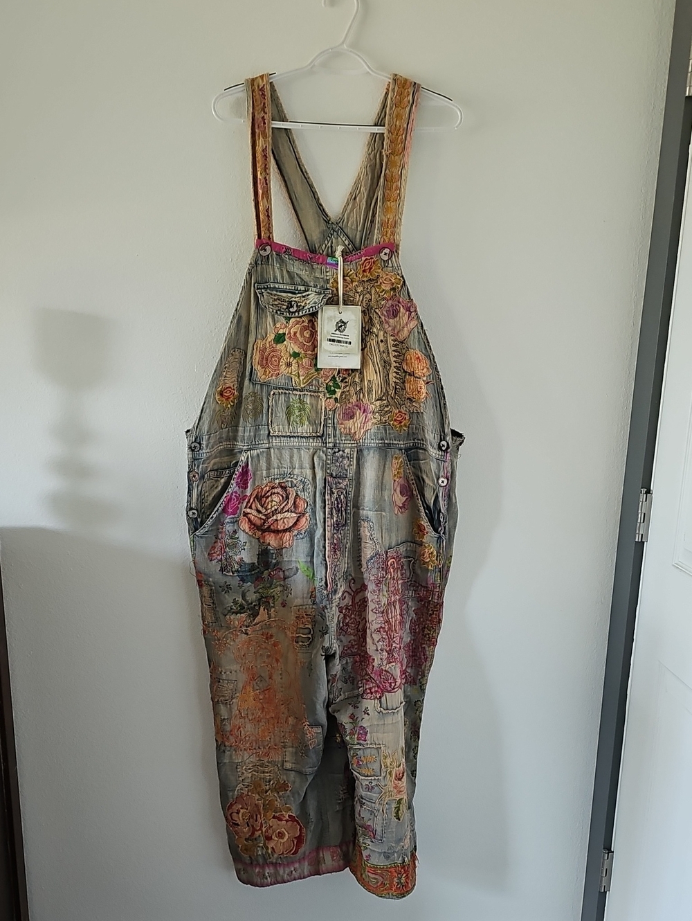 ●●MAGNOLIA PEARL "BENJAMIN EMBROIDERY WIDE LEG" DENIM OVERALLS NWT OSFM